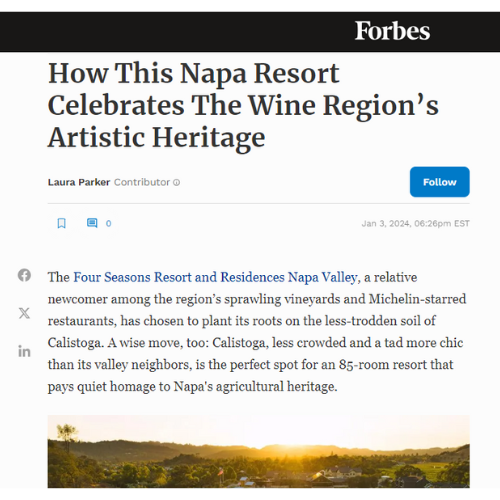 FORBES | How This Napa Resort Celebrates The Wine Region’s Artistic Heritage